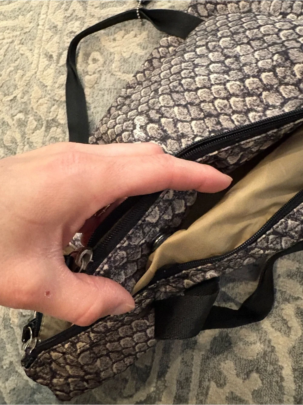 Coach Metallic Snake-Print Tote in Pewter and Black